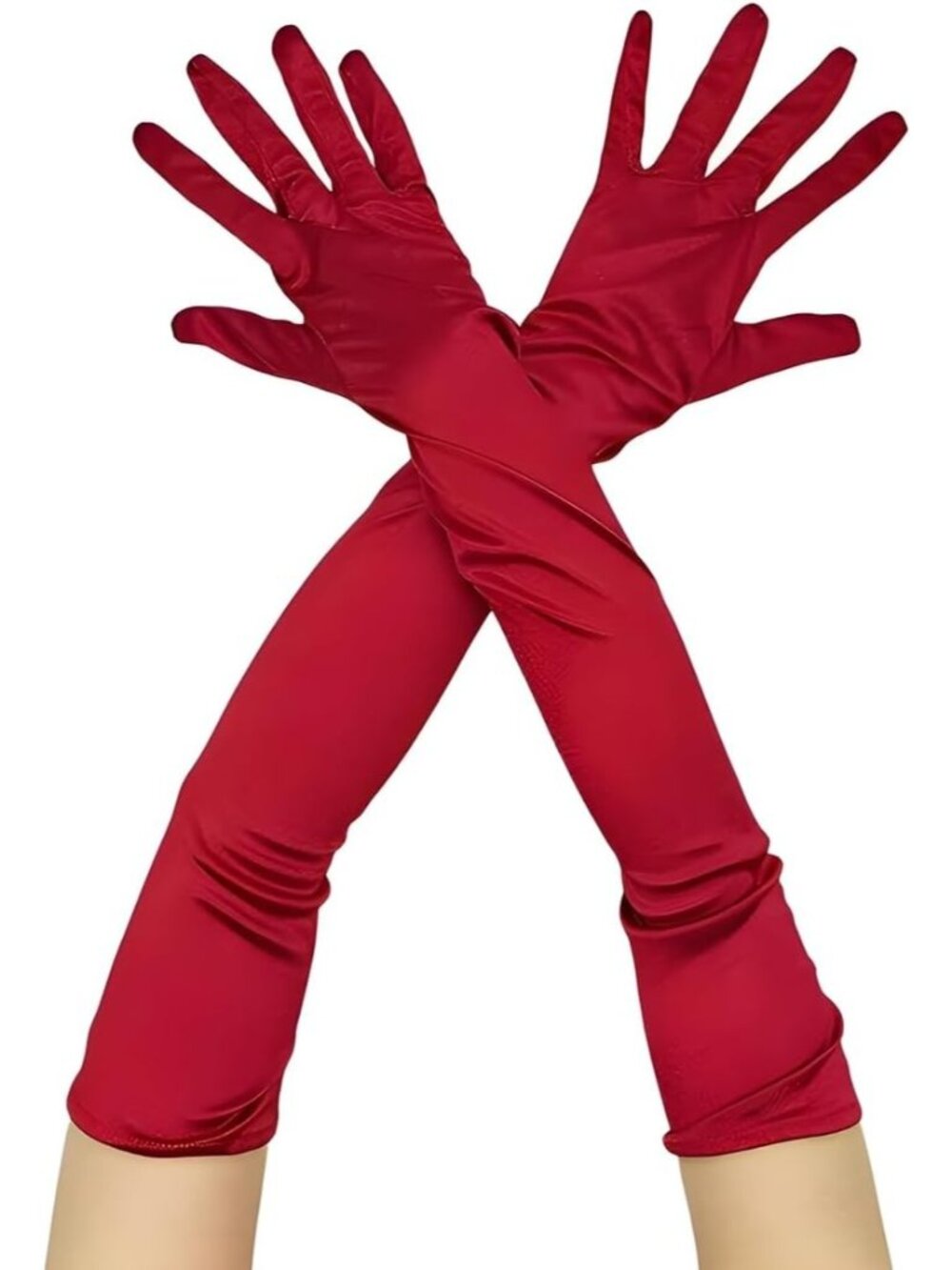 Women's Burgundy 1920s Elbow Length Stretchy Satin Long Opera Gloves